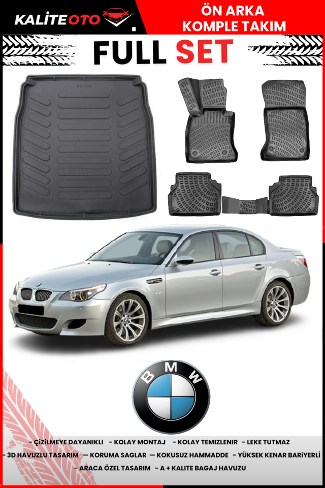 Bmw 5 Serisi E60 2004-2010 Bagaj Havuzu+3D Araca Özel Paspas Takımı