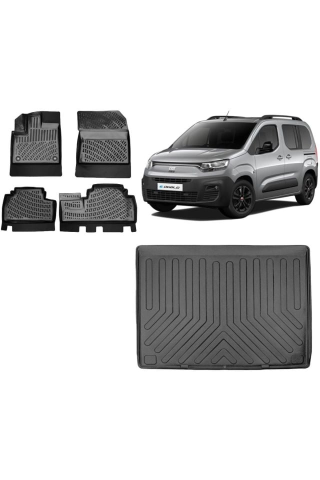 Fiat Doblo 2023 Model 3D Bagaj Havuzu+3D Havuzlu Araca Özel Paspas Takımı
