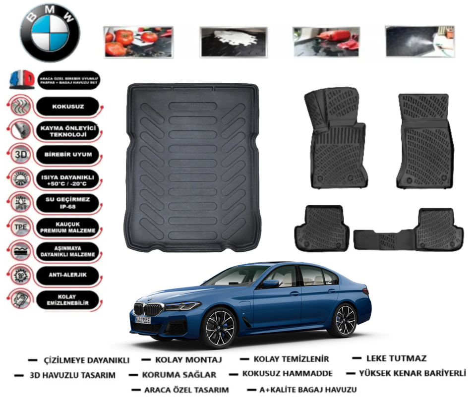 Bmw 5 Serisi G30 2016-2023 Bagaj Havuzu+3D Araca Özel Paspas Takımı