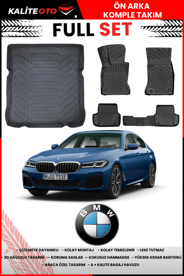 Bmw 5 Serisi G30 2016-2023 Bagaj Havuzu+3D Araca Özel Paspas Takımı