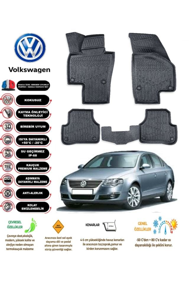 Volkswagen Passat B6 2008 Model 4D Araca Özel Havuzlu Paspas Takımı