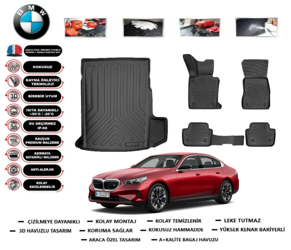 Bmw i5 E40 2023 Sonrası Bagaj Havuzu+3D Araca Özel Paspas Takımı
