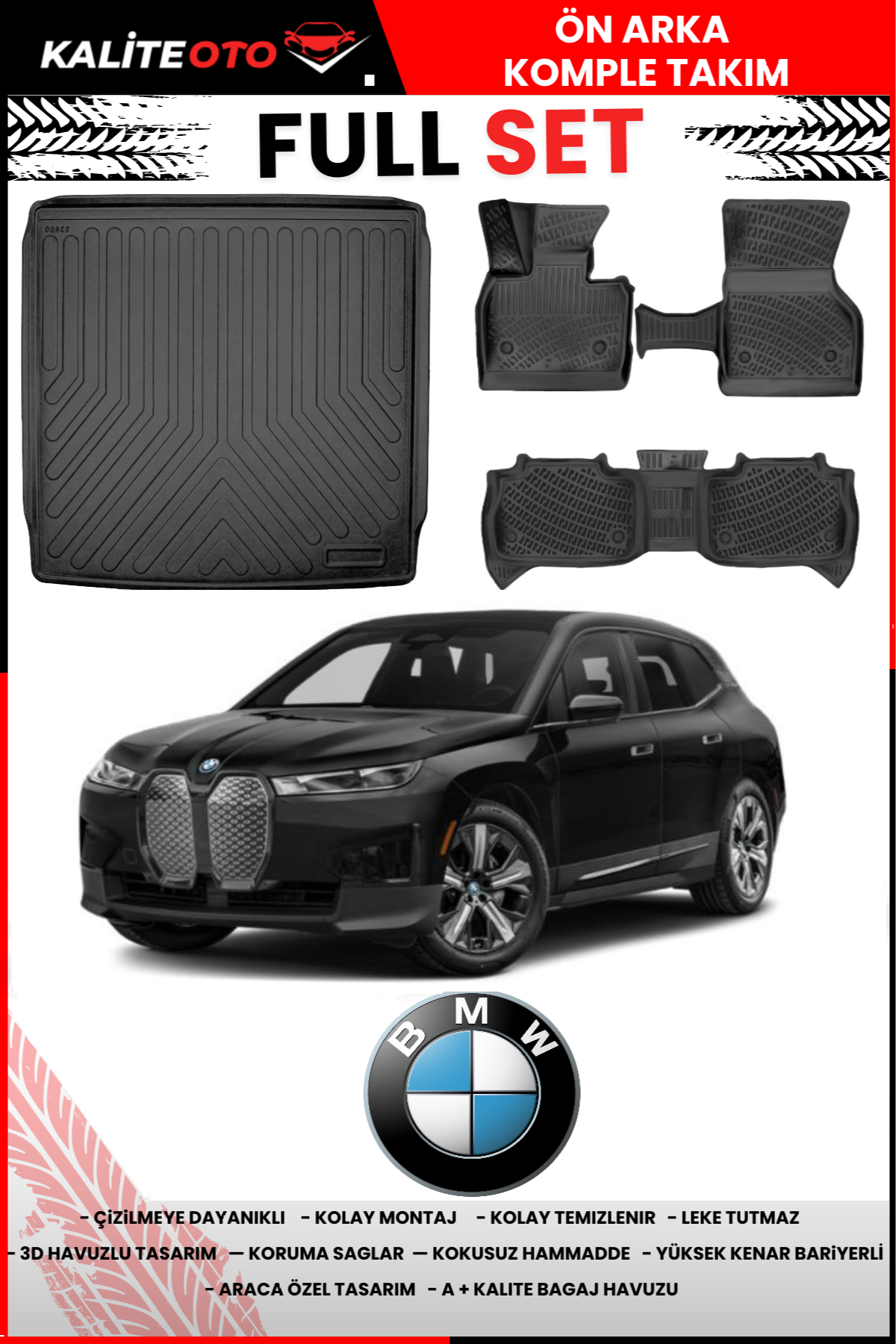 Bmw iX 2021 Sonrası Bagaj Havuzu+3D Araca Özel Paspas Takımı