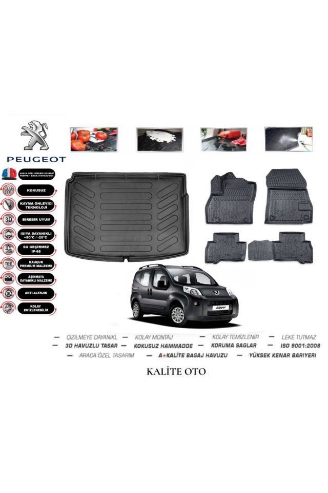 Peugeot Bipper 2010 Model 3D Bagaj Havuzu+4D Havuzlu Paspas Seti