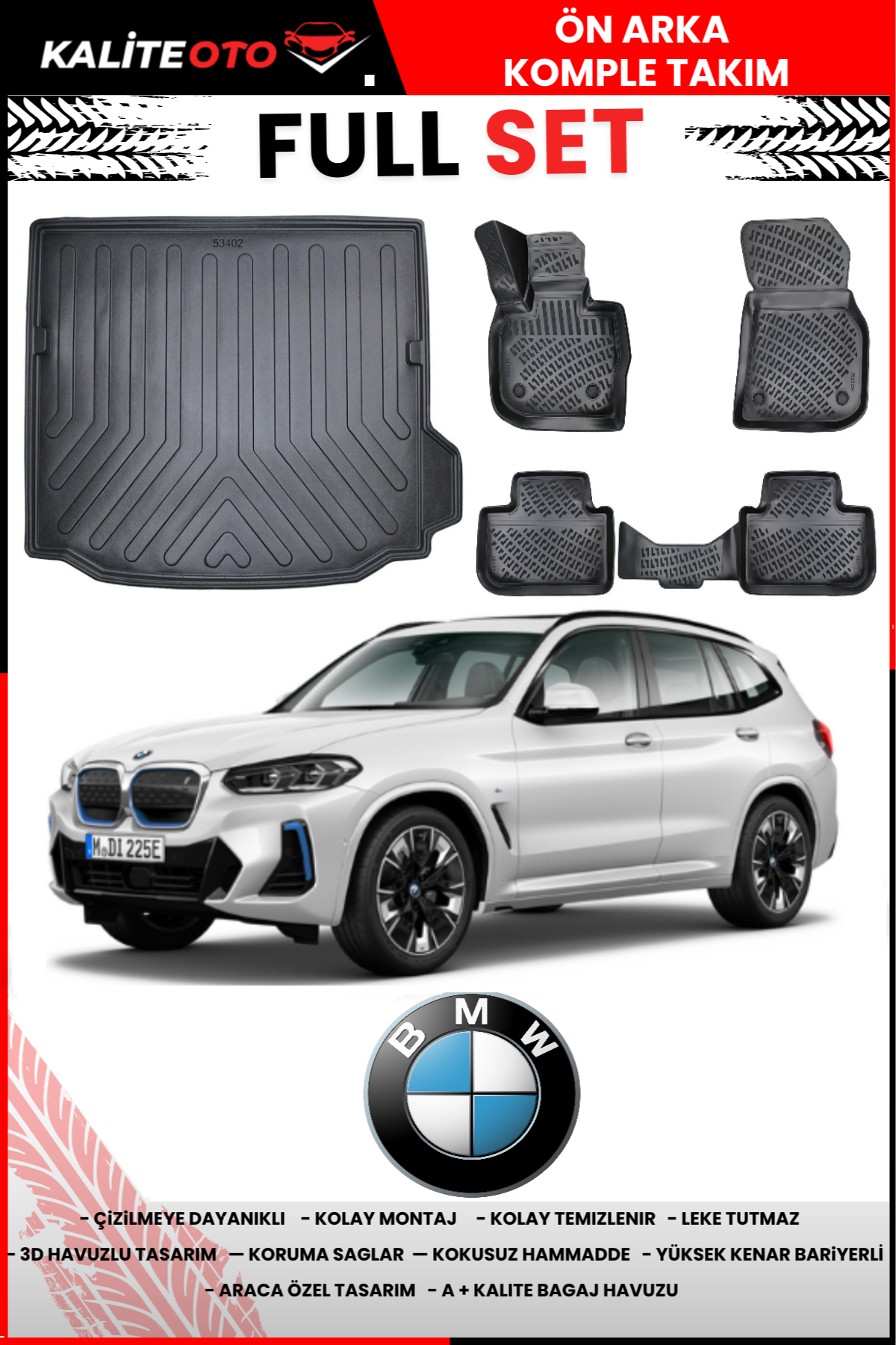 Bmw iX3 2021 Sonrası Bagaj Havuzu+3D Araca Özel Paspas Takımı