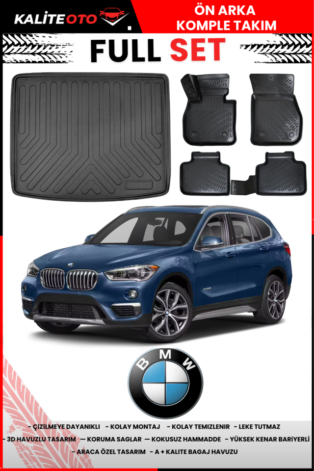 Bmw X1 2016-2022 3D Bagaj Havuzu+3D Araca Özel Paspas Takımı