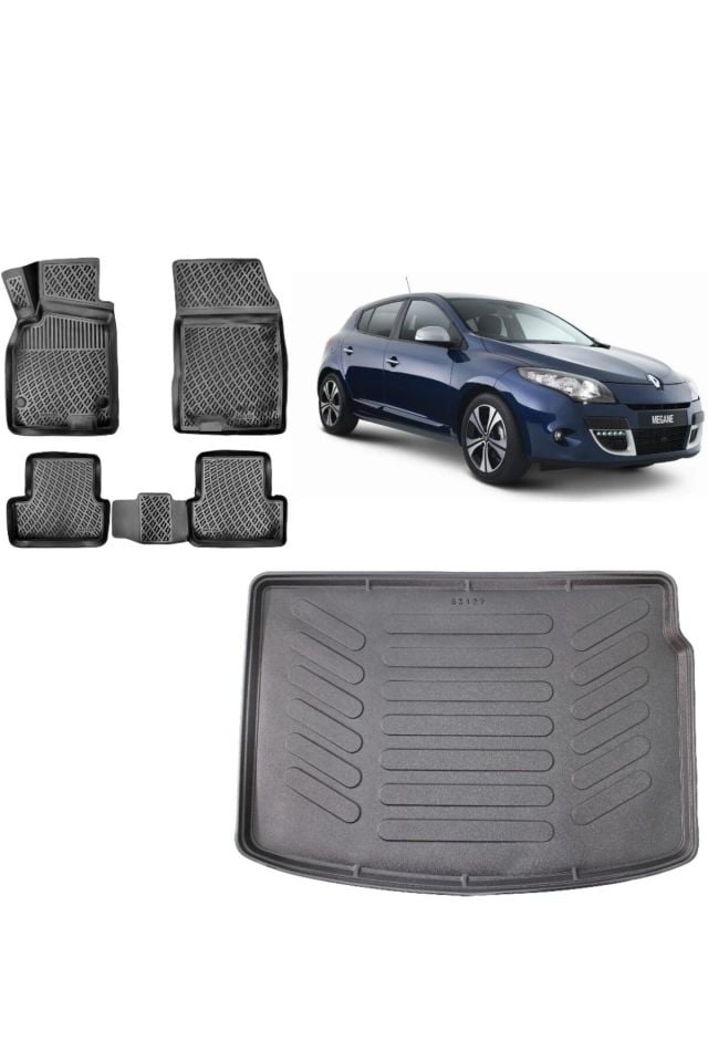 Renault Megane 3 Hatchback 2012 Model 3D Bagaj Havuzu+3D Havuzlu Araca Özel Paspas Takımı