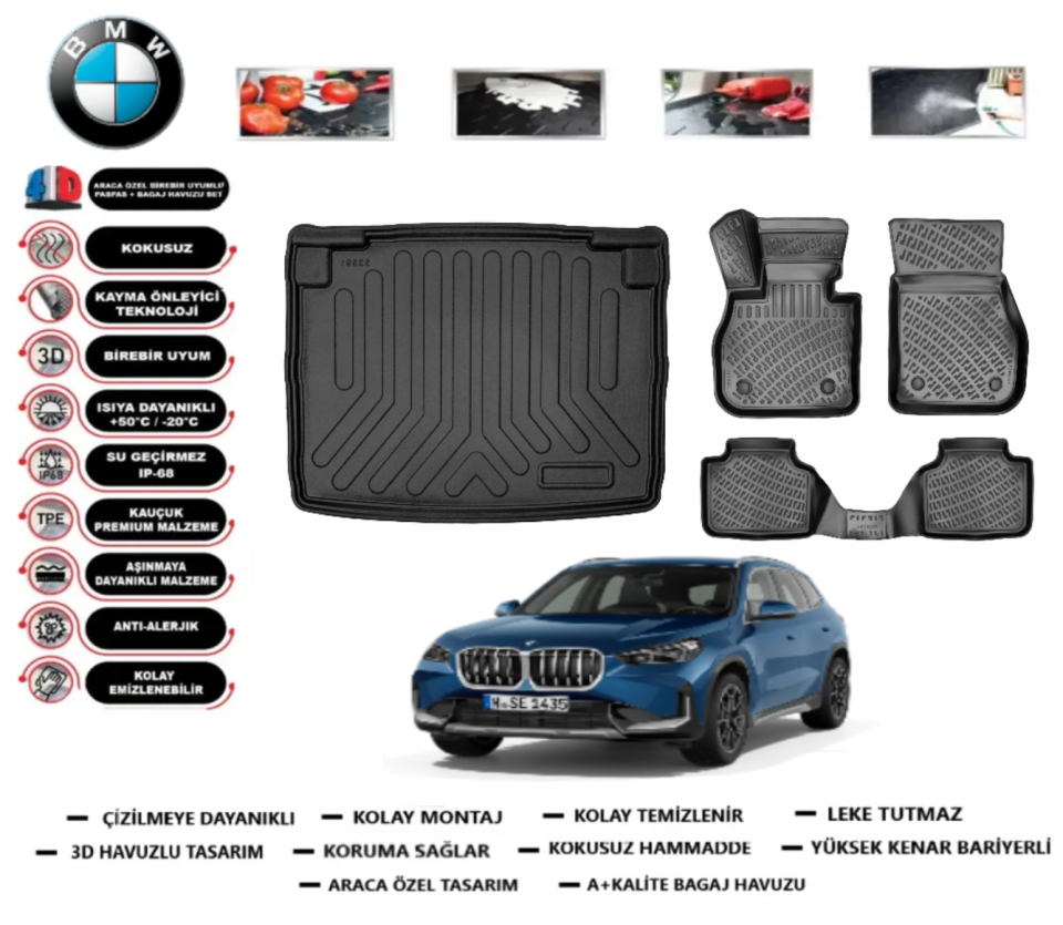 Bmw X1 2022 Sonrası 3D Alt Bagaj Havuzu+3D Araca Özel Paspas Takımı