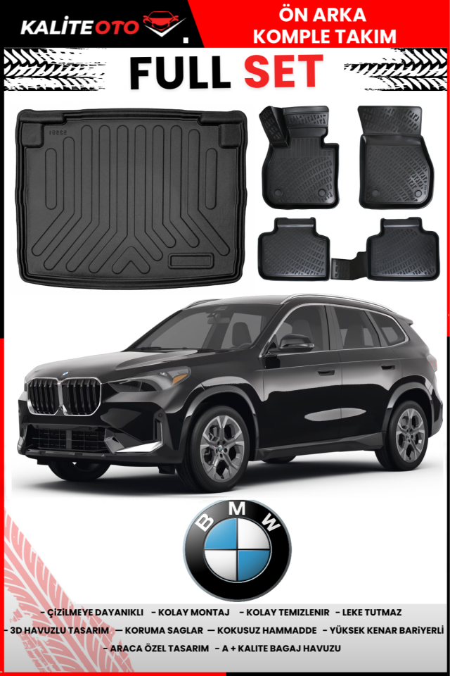 Bmw X1 2022 Sonrası 3D Alt Bagaj Havuzu+3D Araca Özel Paspas Takımı