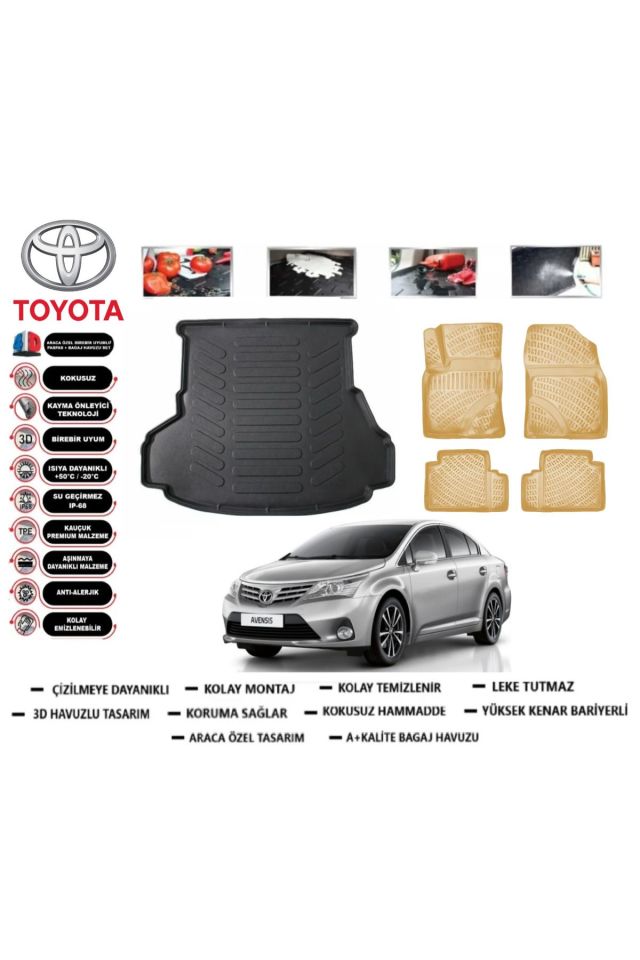 Toyota Avensis 2012 Model Bagaj Havuzu+Araca Özel Bej Paspas Takımı Flex