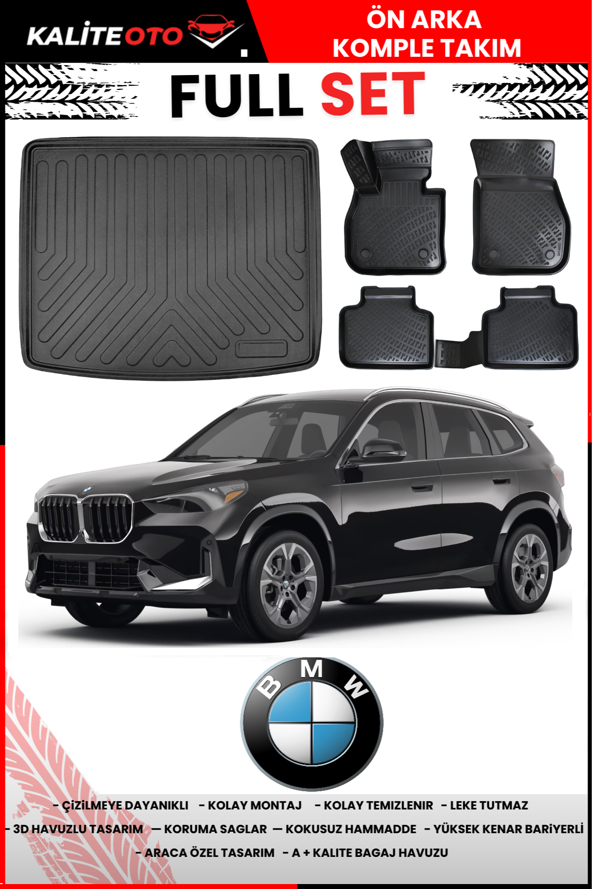 Bmw X1 2022 Sonrası 3D Üst Bagaj Havuzu+3D Araca Özel Paspas Takımı
