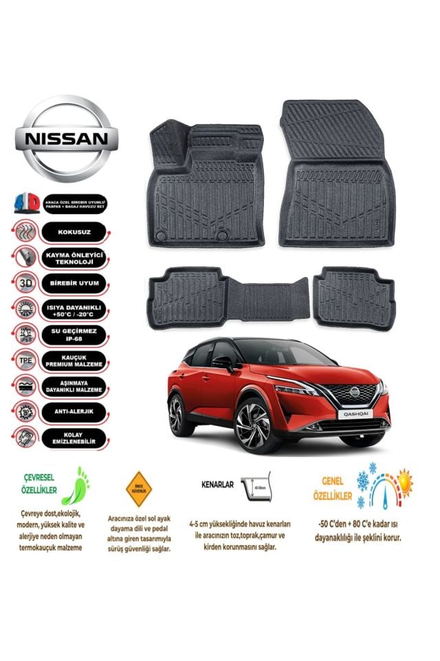 Nissan Qashqaı 2024 Model 4D Araca Özel Havuzlu Paspas Takımı