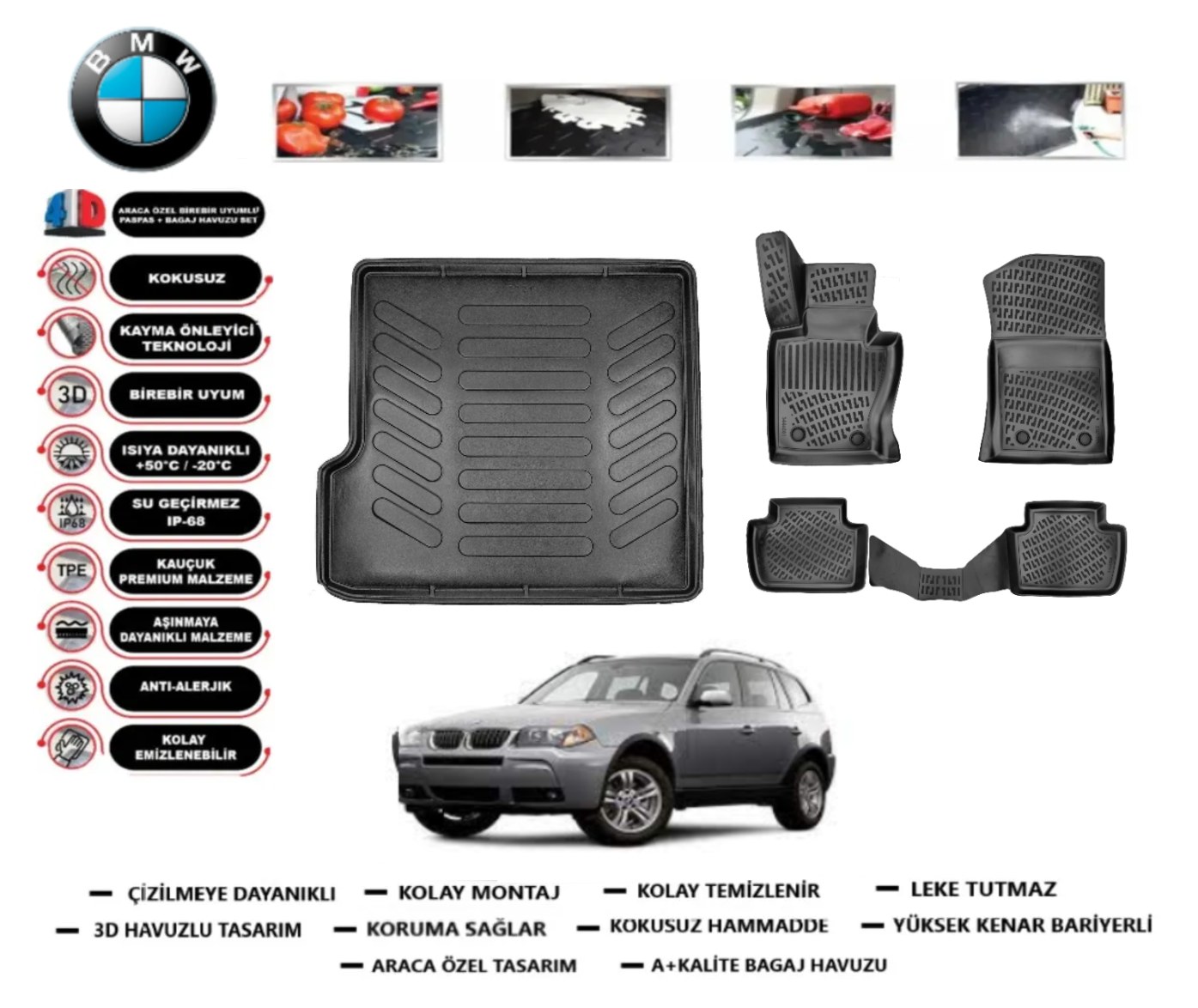 Bmw X3 2003-2010 3D Bagaj Havuzu+3D Araca Özel Paspas Takımı