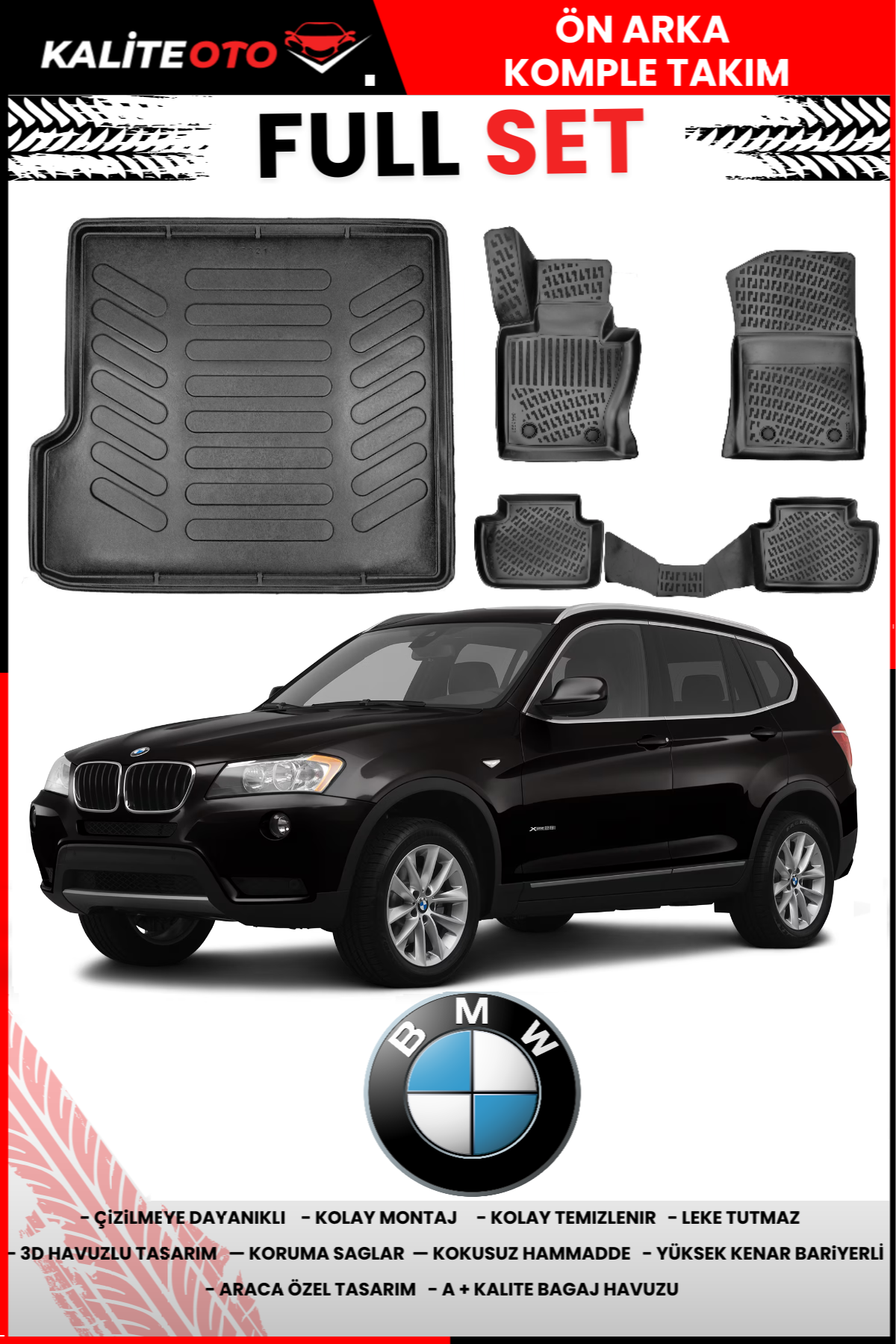 Bmw X3 2003-2010 3D Bagaj Havuzu+3D Araca Özel Paspas Takımı