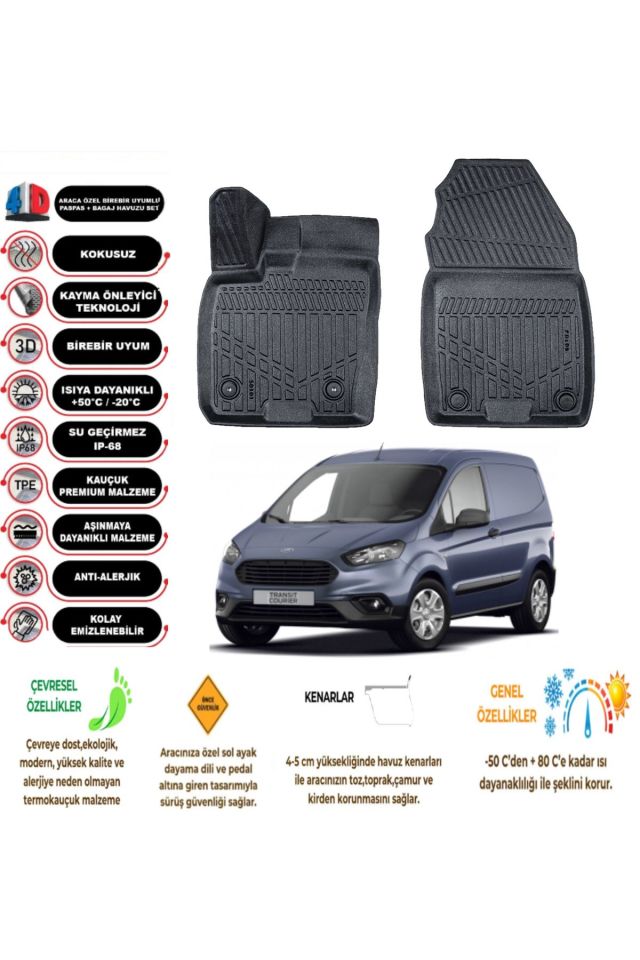 Ford Courier PANELVAN 2019 Model 4D havuzlu Paspas ( 2 parça )