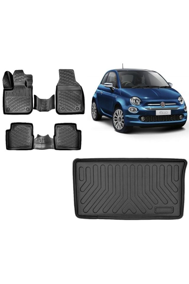 Fiat 500 E ( Elektrikli ) 2023 Model Bagaj Havuzu+3D Havuzlu Araca Özel Paspas Takımı