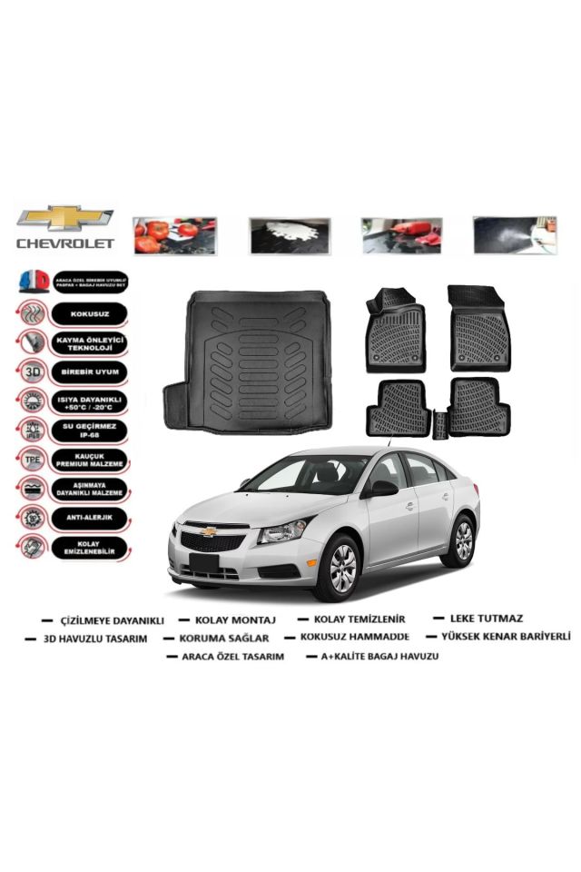Chevrolet Cruze Sedan Tek Kulak 2011 Model Bagaj Havuzu Araca Özel Paspas Takımı Prrox
