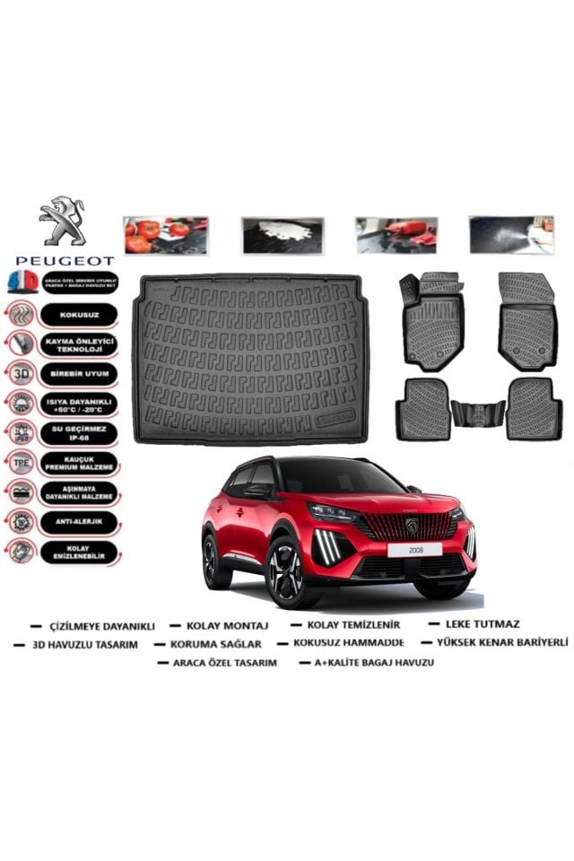 Peugeot 2008 2022 Model Alt Bagaj Havuzu Araca Özel Paspas Takımı Prrox