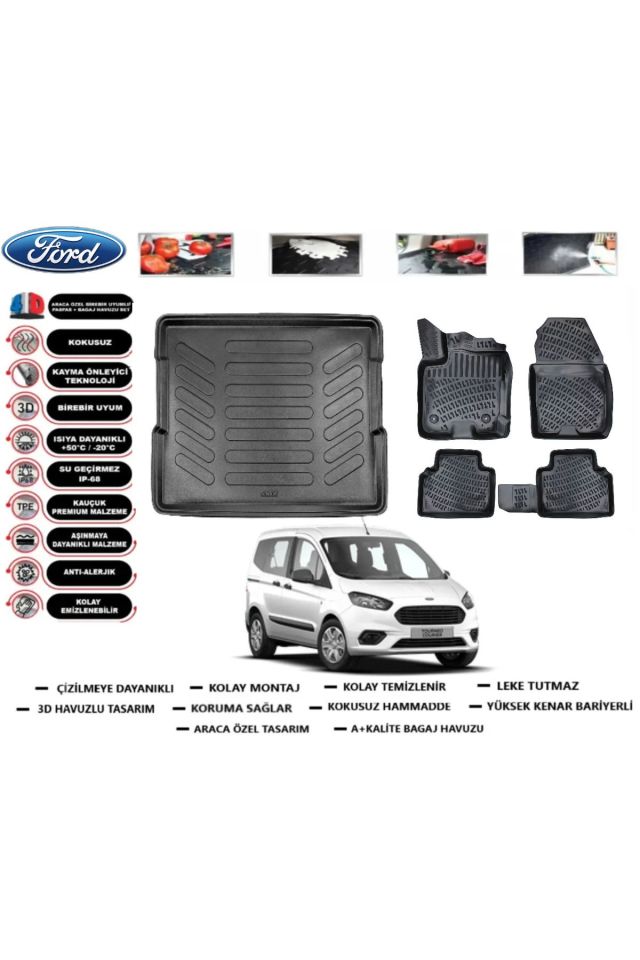 Ford Tourneo Courier 2019 Model Bagaj Havuzu Araca Özel Paspas Takımı Prrox