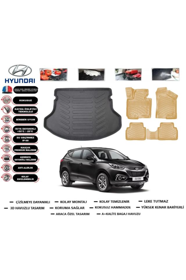 Hyundai ix35 2013 Model Bagaj Havuzu+Araca Özel Bej Paspas Takımı Flex