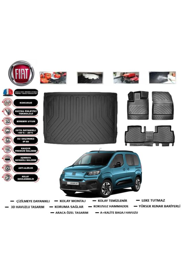 Fiat Doblo Seperatörlü 2025 Model Bagaj Havuzu Araca Özel Paspas Takımı Prrox