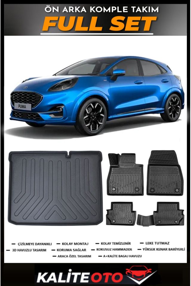 Ford Puma Alt Bagaj Havuzu+4.5D Havuzlu Paspas Seti 2019 Model