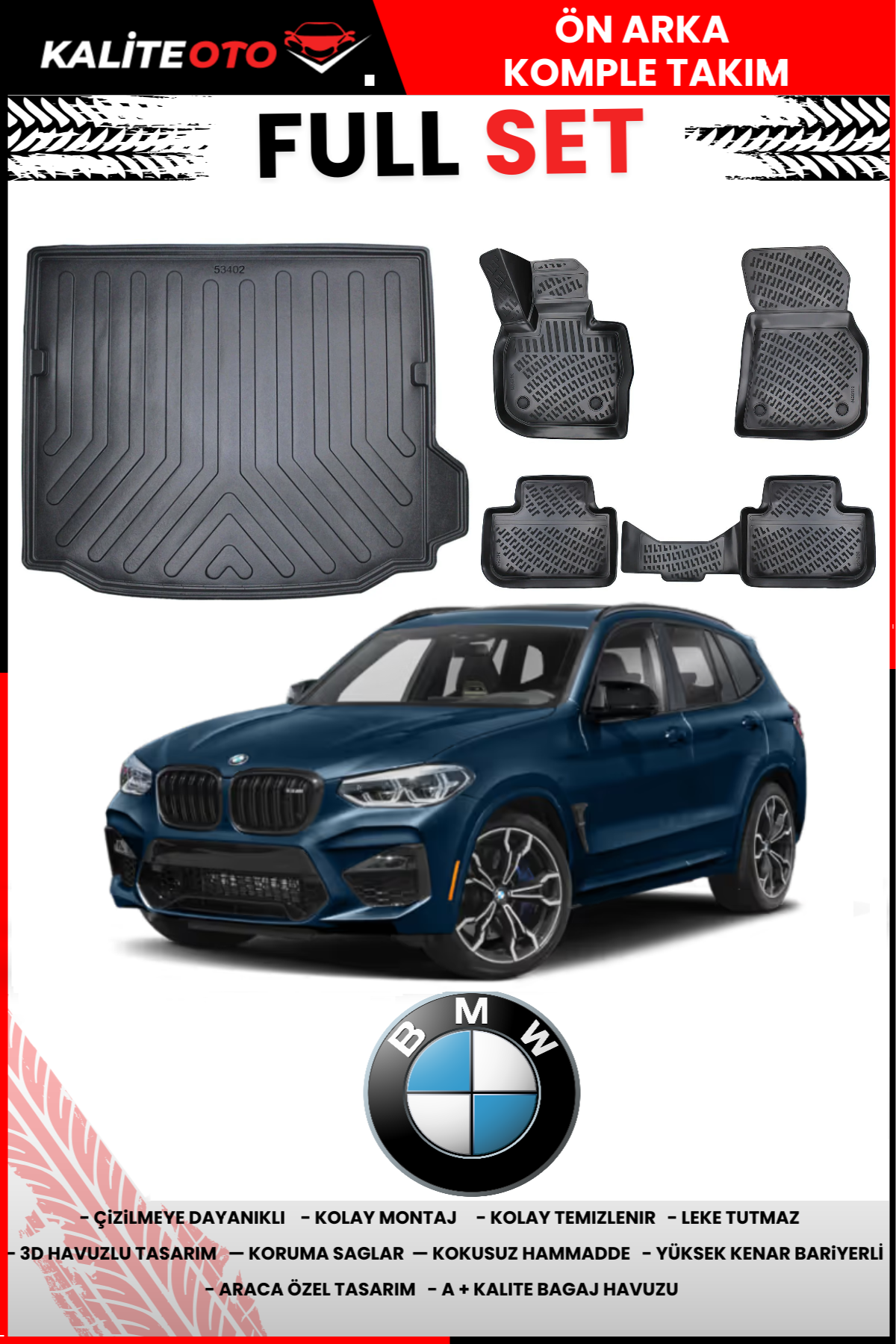 Bmw X3 2018 Sonrası 3D Bagaj Havuzu+3D Araca Özel Paspas Takımı