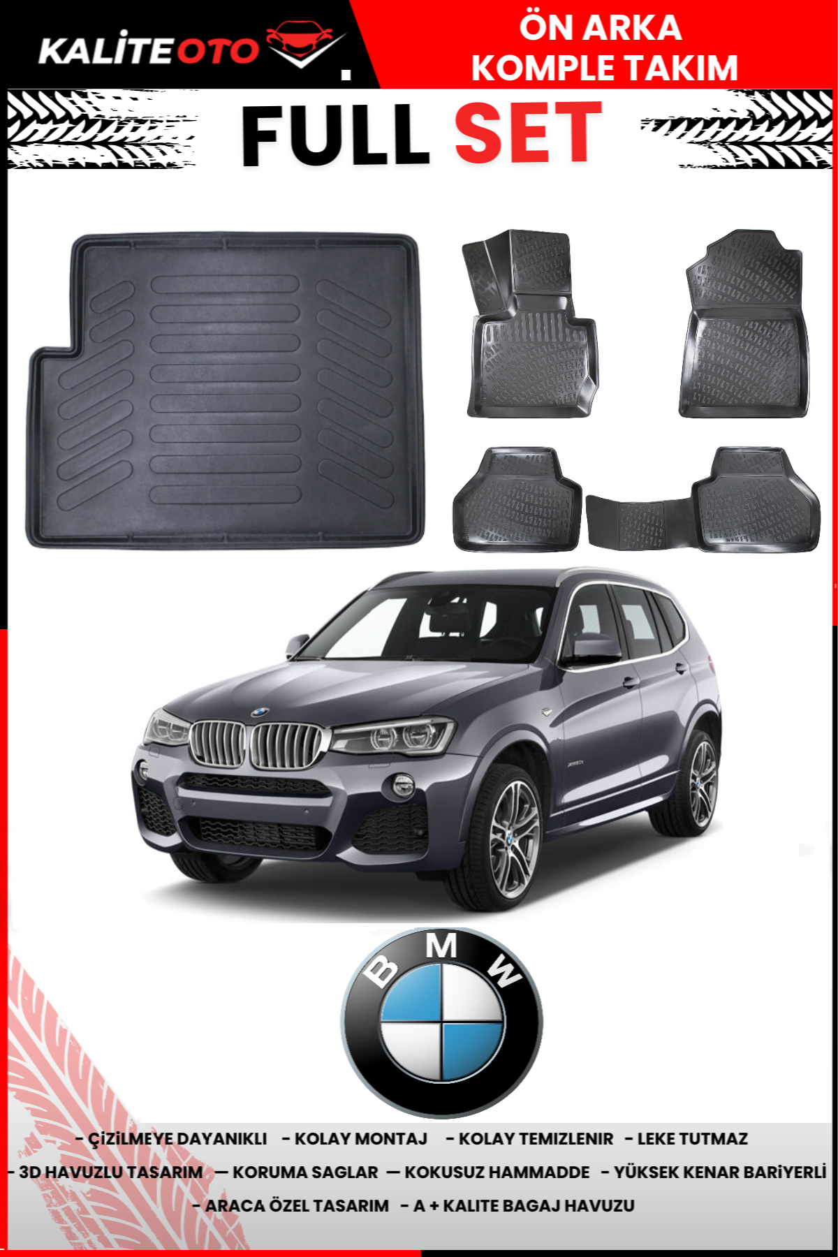 Bmw X4 2014-2018 3D Bagaj Havuzu+3D Araca Özel Paspas Takımı