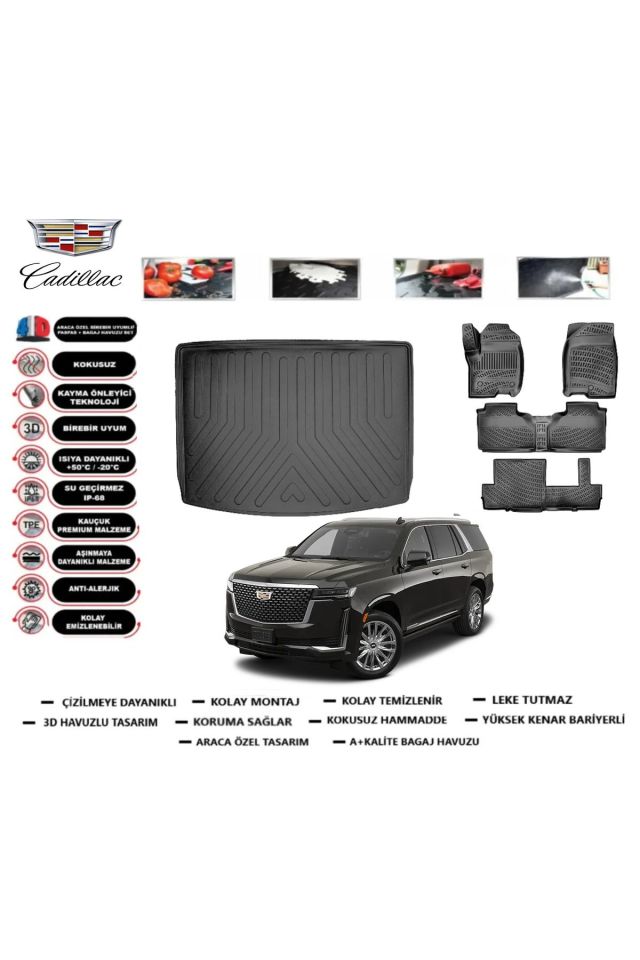 Cadillac Escalade 7-8 Koltuklu 2024 Model Bagaj Havuzu Araca Özel Paspas Takımı Prrox