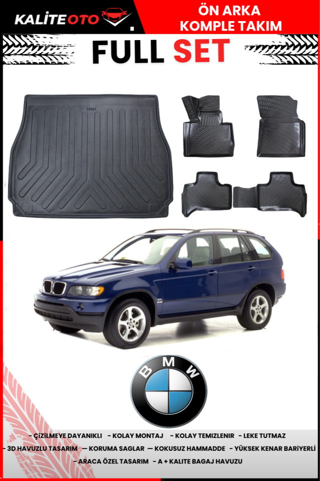 Bmw X5 1999-2006 3D Bagaj Havuzu+3D Araca Özel Paspas Takımı