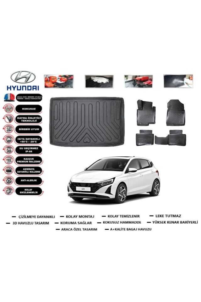 Hyundai i20 Elit Plus 2024 Model Alt  Bagaj Havuzu Araca Özel Paspas Takımı Prrox