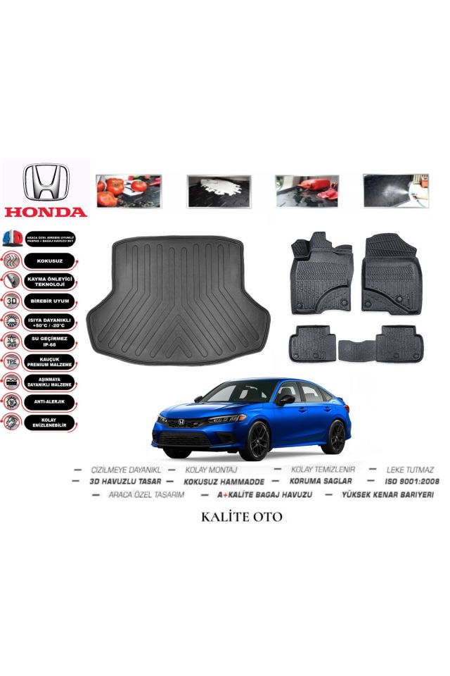 Honda Civic Sedan 2024 Model 3D Bagaj Havuzu+4D Havuzlu Paspas Setii