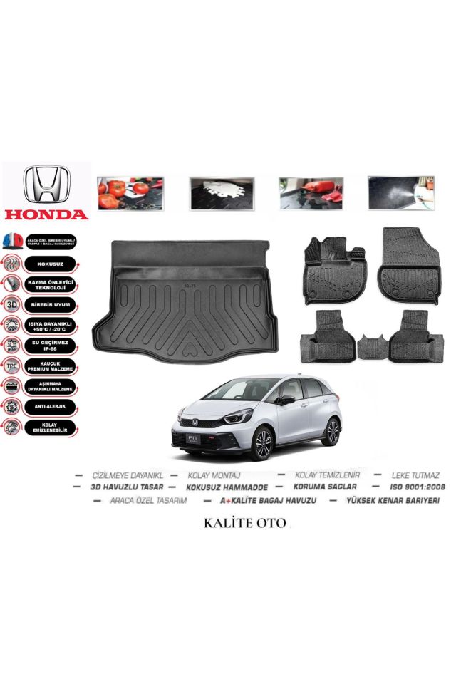 Honda Jazz 2023 Model 3D Bagaj Havuzu+4D Havuzlu Paspas Seti