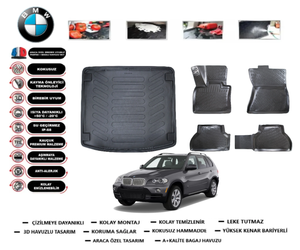 Bmw X6 2008-2014 3D Bagaj Havuzu+3D Araca Özel Paspas Takımı