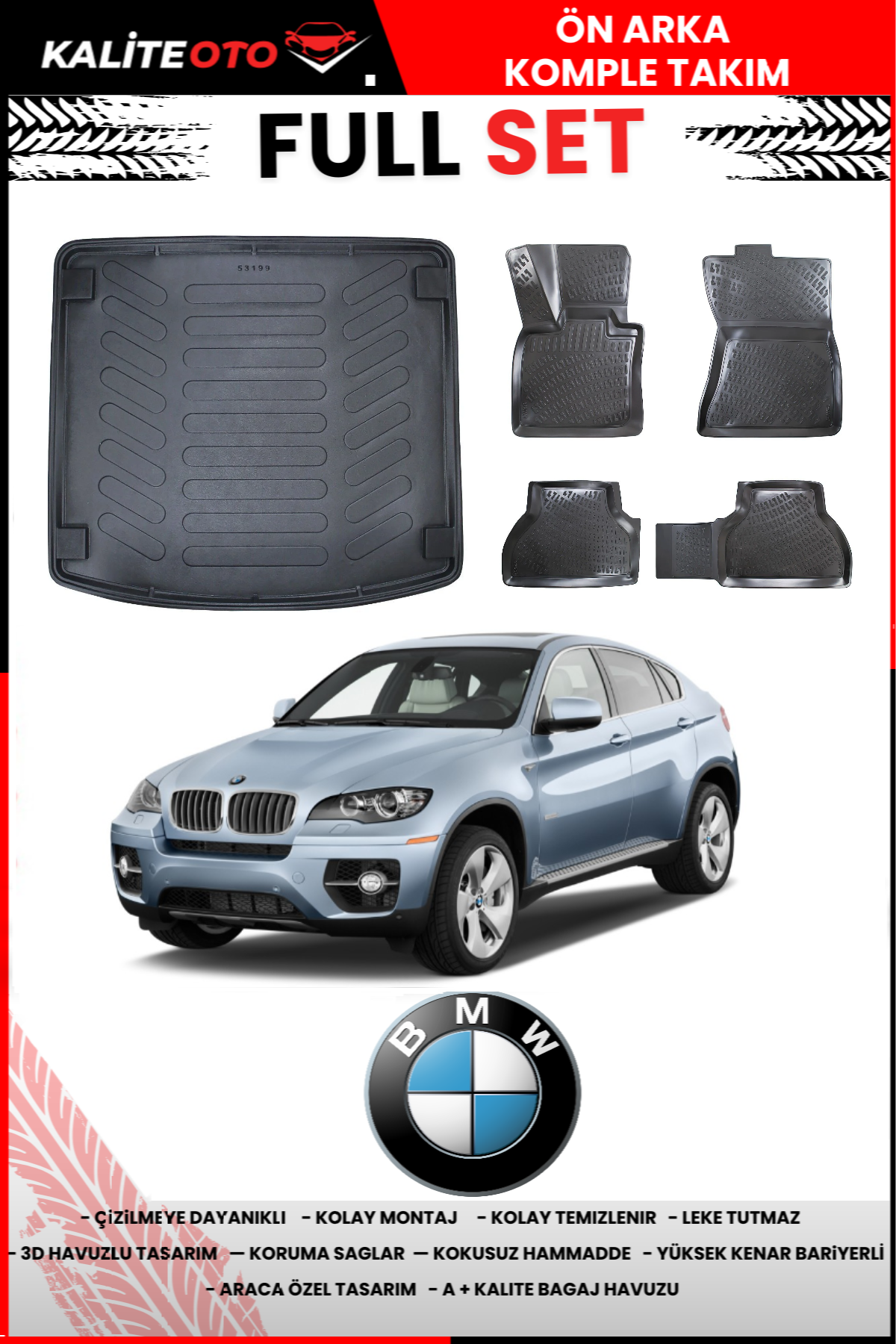 Bmw X6 2008-2014 3D Bagaj Havuzu+3D Araca Özel Paspas Takımı