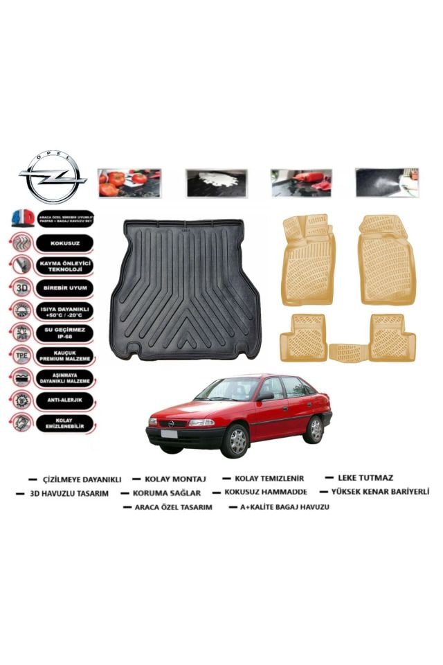 Opel Astra F Sedan 1993 Model Bagaj Havuzu(paspası)+Araca Özel Bej Paspas Takımı Flex