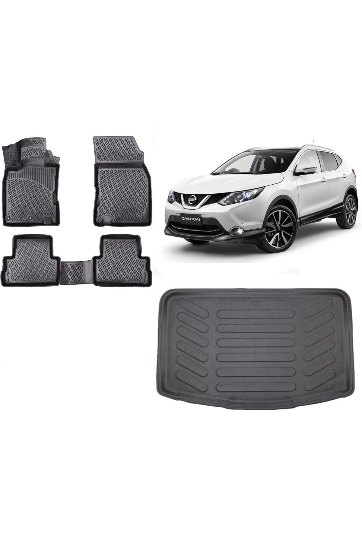 Nissan Qashqai 2019 (Visia) Model 3D Bagaj Havuzu+3D Havuzlu Araca Özel Paspas Takımı