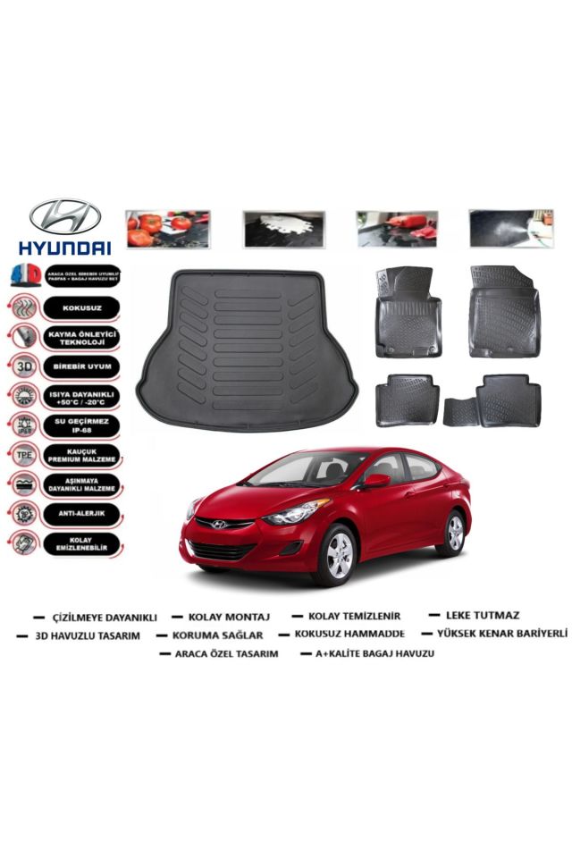 Hyundai Elantra 2012 Model Bagaj Havuzu Araca Özel Paspas Takımı Prrox