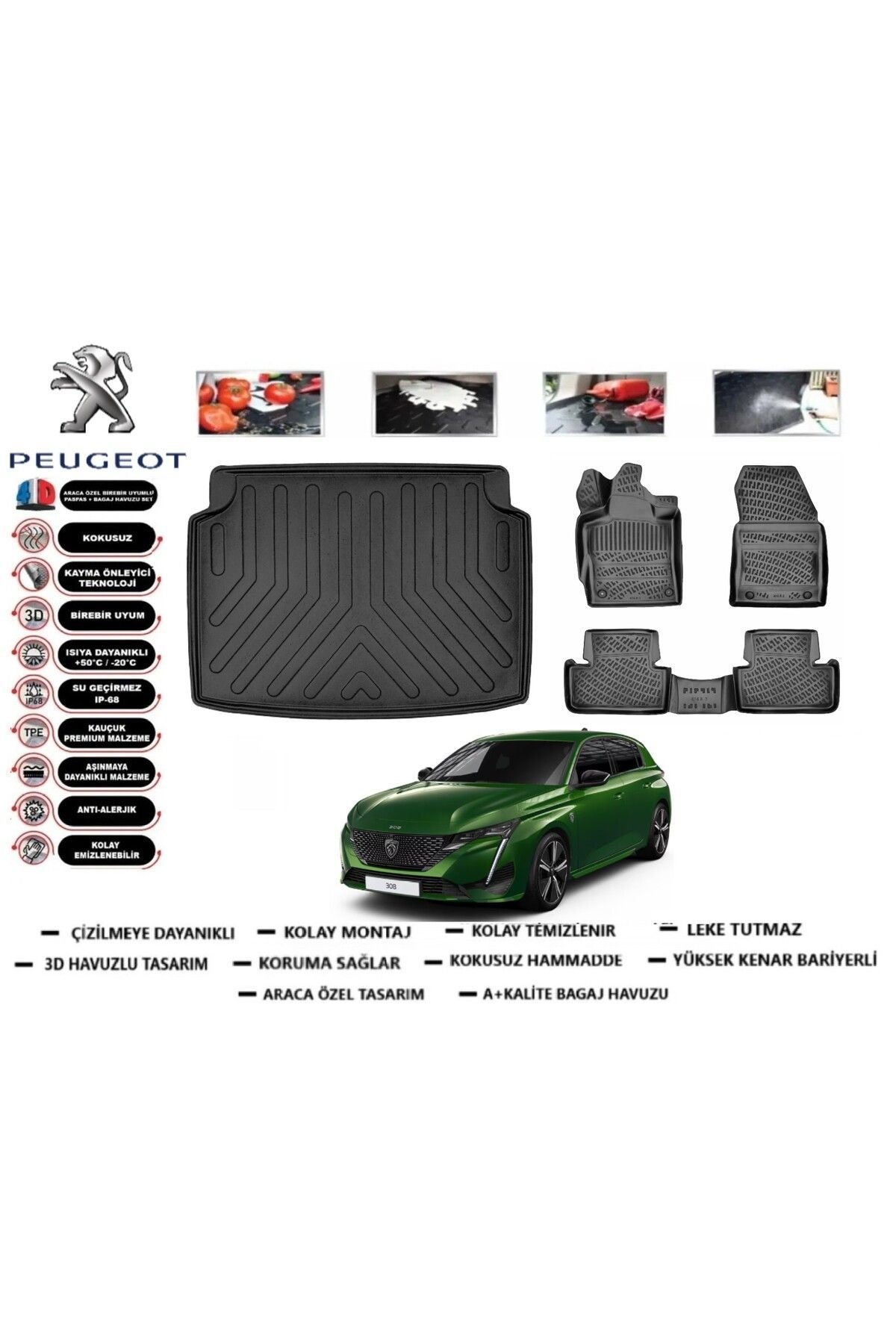 Peugeot 308 2023 Model Bagaj Havuzu Araca Özel Paspas Takımı Prrox