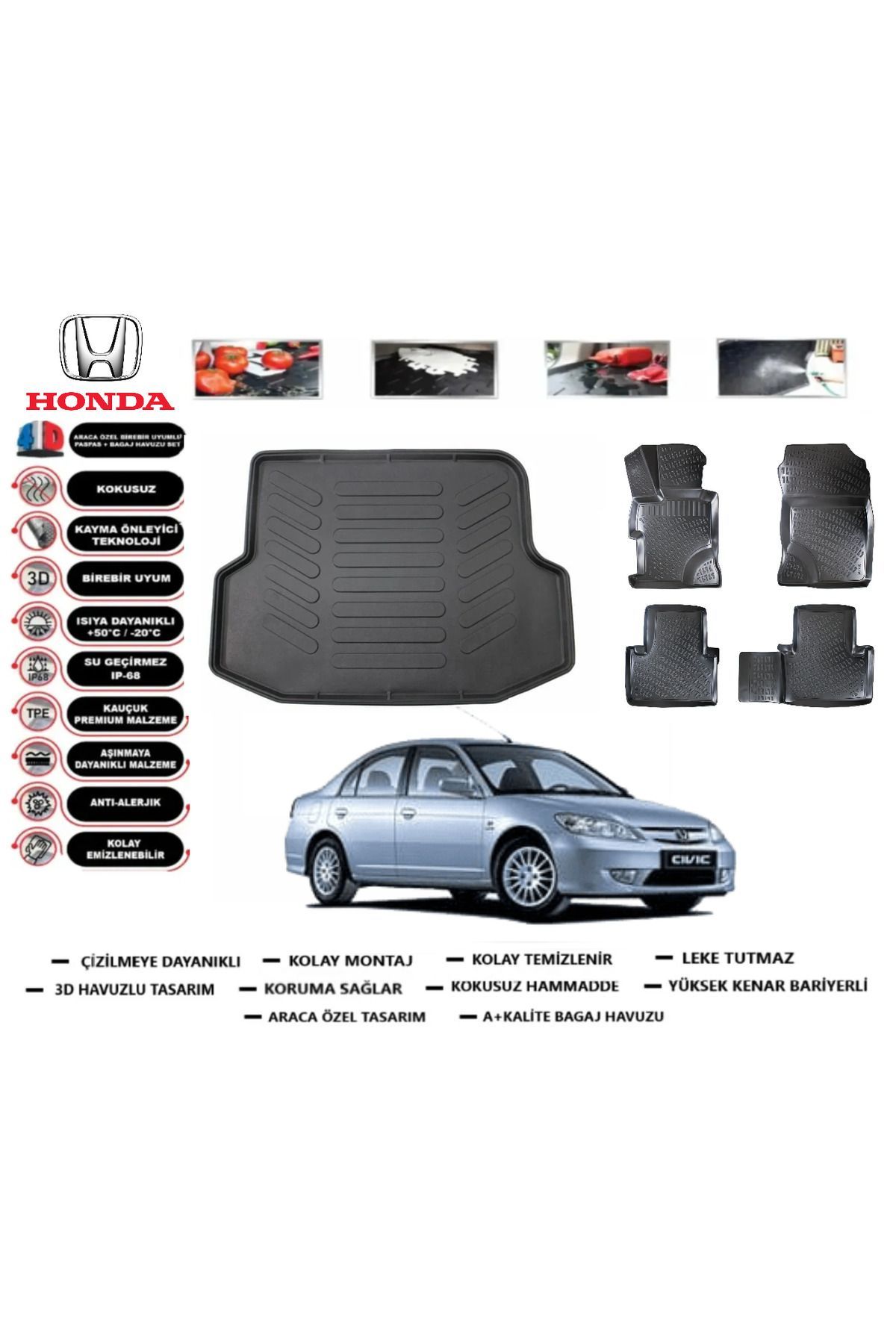 Honda Civic Sedan 2001 Model Bagaj Havuzu Araca Özel Paspas Takımı Flex