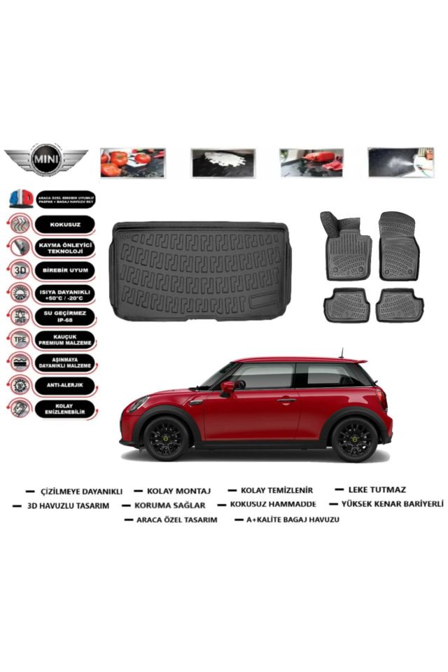 Mini Electric Cooper SE (F56) 2024 Model Üst Bagaj Havuzu Araca Özel Paspas Takımı Prrox