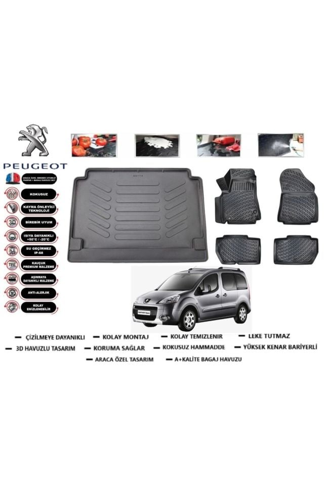 Peugeot Parter Tepe 2015 Model Bagaj Havuzu Araca Özel Paspas Takımı Prrox