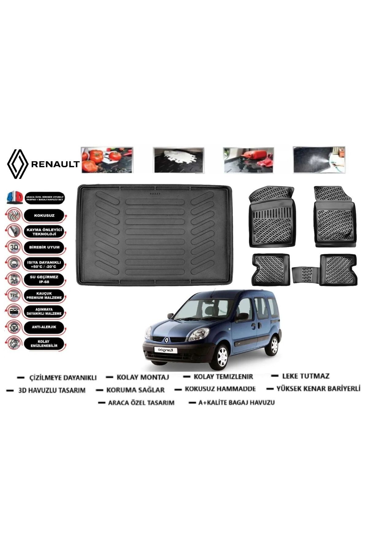 Renault Kangoo Combi 2002 Model Bagaj Havuzu Araca Özel Paspas Takımı Prrox