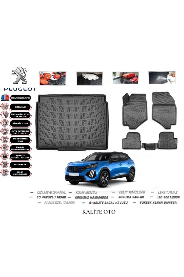 Peugeot 2008 2021 Model 3D Bagaj Havuzu+4D Havuzlu Paspas Seti
