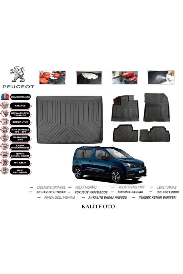 Peugeot Rifter 2024 Model 3D Bagaj Havuzu+4D Havuzlu Paspas Seti