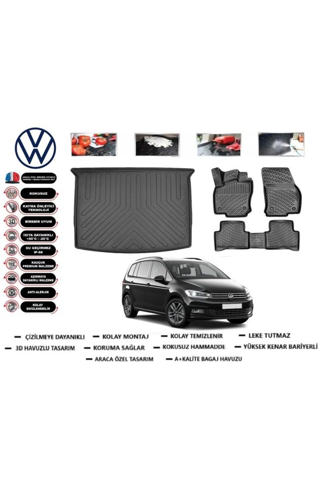 Volkswagen Touran 2017 Model Bagaj Havuzu Araca Özel Paspas Takımı Prrox