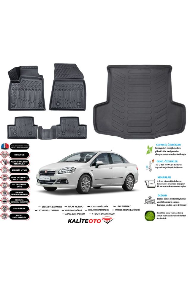 Fiat Linea 2016 Model Esnek Bagaj Havuzu Araca Özel Siyah Paspas Takımı