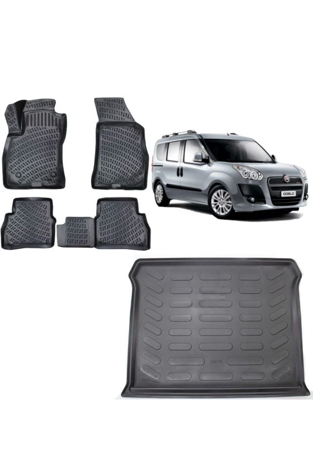 Fiat Doblo 2014 Model 3D Bagaj Havuzu+3D Havuzlu Araca Özel Paspas Takımı