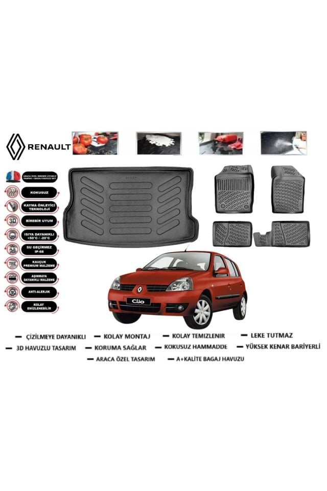 Renault Clio 2 HB 2000 Model Bagaj Havuzu Araca Özel Paspas Takımı Prrox