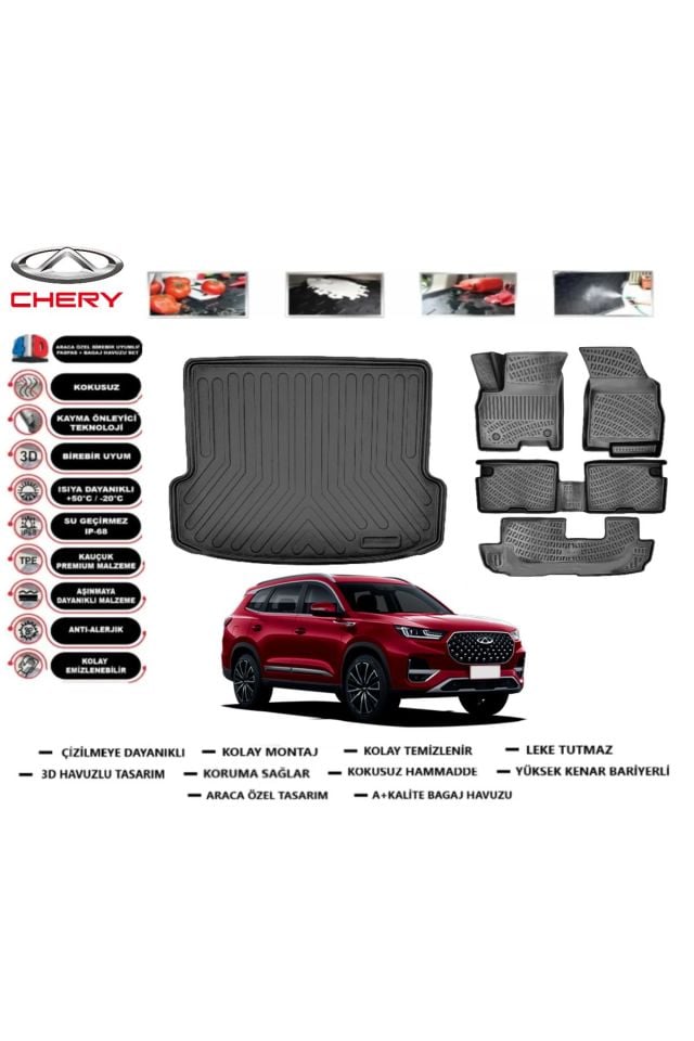 Chery Tiggo 8 Pro 7 Koltuk (Tek Parça) 2021 Model Bagaj Havuzu Araca Özel Paspas Takımı Prrox